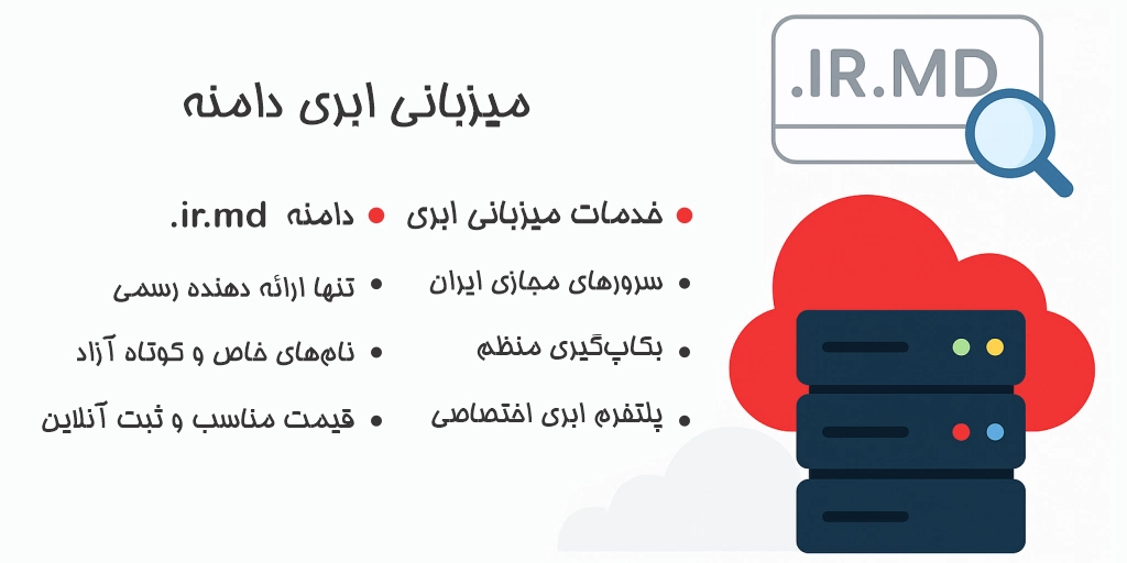 میزبانی ابری + دامنه ir.md – زیرساخت حرفهای، هویت دیجیتال منحصربهفرد